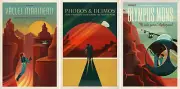 Set of 3 NASA Travel Posters Valles Mariners Phobos & Deimos Summit Olympus Mons