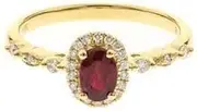[Gin & Grace] 10K Yellow Gold Mozambique Genuine Ruby Ring with Diamonds for women | Ethically, authentically & organically sourced (Oval-cut) shaped Ruby hand-crafted jewelry for her | Ruby Ring for