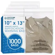 10" X 13" (1000 Count) Self Seal Clear Poly Bags with Suffocation Warning for Pa