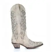 Corral White Glitter Inlay & Crystals Cowgirl leather Boots (7.5)