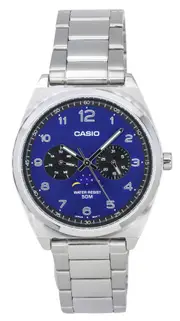 Casio Analog Moon Phase Stainless Steel Blue Dial Quartz MTP-M300D-2A Mens Watch