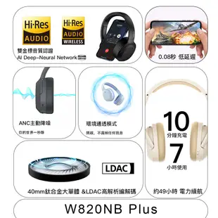 【EDIFIER】W820NB Plus 雙金標降噪藍牙耳罩耳機 頭戴式主動降噪