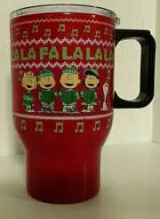 Snoopy Peanuts Christmas Travel Cup Mug Insulated Red w Lid Coffee Beverage