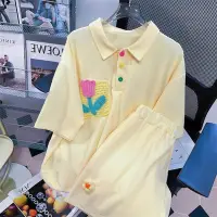 在飛比找Yahoo!奇摩拍賣優惠-韓風短袖T恤 卡通t魚鱗郁金香短袖兩件套夏運動短褲套裝MB0