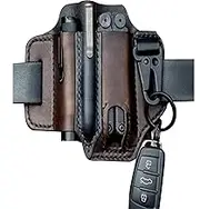 Daseeme Multitool Sheath for Belt, Leather EDC Pocket Organizer for Men, Leatherman Sheath with Pen Holder, Key Fob, Flashlight Sheath, EDC Leather Pouch (Brown)
