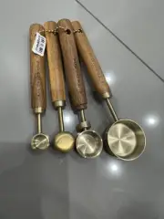 Crate&Barrel Acacia Wood & Gold Measuring Spoon, Teaspoons 4pcs