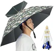 [NEW-Vi] Umbrella Hat Folding Adjustable Sun Rain Cap, 37.4” UPF 50+ UV Protection Large Hands Free Umbrellas, 7-Ribs Waterproof Headwear for Fishing Gardening Golf Sunshade Outdoor
