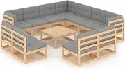 12 Piece Garden Lounge Set with Cushions Solid Pinewood,Outdoor Furniture Sets 153.88KG-3076939