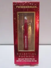 NIB TWEEZERMAN CELESTIAL FUCHSIA MINI SLANT TWEEZER wGOLD CASE
