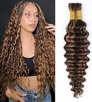 Unipearl Deep Curly Human Braiding Hair for Boho Braids 18 Inch 100g，#4/30 Ombre Brown Wave Wave Bulk Human Hair Extensions Wet and Wavy 2 Bundles