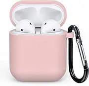 [IXTRA] AirPods Case Soft Silicone Protective Case Cover with Keychain Compatible with Apple AirPods 1st 2nd Generation AirPods Charging Case Cover for Men Women Support Wireless Charging, Light Pink