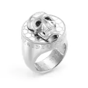 Philipp Plein Men's Ring Stainless Steel Silver 3D SKULL PJ8AA09R