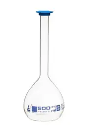 Eisco Labs 500ml Volumetric Flask with Snap Cap, Class B - Borosilicate Glass