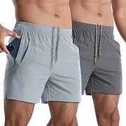 [Generic] 2 Pack Mens Athletic Shorts Quick dry Gym Workout Shorts Men Lightweight Sports Running Shorts with Pockets