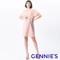 在飛比找momo購物網優惠-【Gennies 奇妮】V領連袖洋裝-粉(孕婦裝 親膚 寬袖