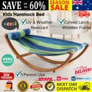 Kids Timber Hammock Bed Swing And Stand Lightweight Wood Frame w/Pillow Blue AU