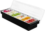 6 Compartment Fruit Veggie Condiment Caddy With Lid,Compartments Fruit Veggie Condiment Caddy,Ice Chilled Serving Tray Condiment Pots,For Home Work Party Bar Or Restaurant Plastic Tray Organizers