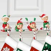 CeleCily Christmas Stocking Holders for Mantle - Christmas Stocking Hangers for Mantel Stocking Holder Candy Stocking Hooks for Mantle Stocking Hangers for Fireplace Stocking Holders for Mantle Set 4