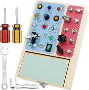 Busy Board Montessori Toys for 3 Years Old Wood Toddler Toys Kit Sensory Light Switch Toys Clock Wood Board for Home Using (Universe)