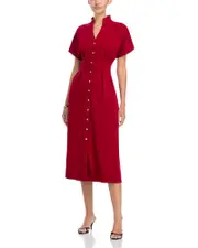 Misook Mock Neck Button Front Midi Dress