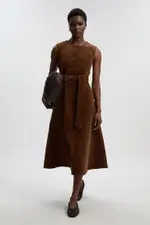 Petite Stretch Cord Belted Midi Dress