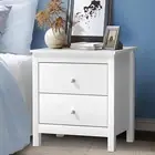 White Bedside Table with 2 Drawers Morden Bed Side End Table Nightstand