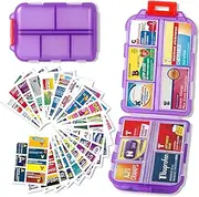 Pill Organizer with Medicine Labels Travel Daily Pill Container Mini Medication Organizer Storage Pill Organizer Pill Case 7 Day Pill Organizer(Purple, 161 Lables)