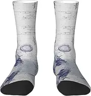 [JEJEA] Sail Boat Sea Compass print Socks For Men and Women Men's Moisture Control Crew Socks Gifts For Golf, Hunting, Camping