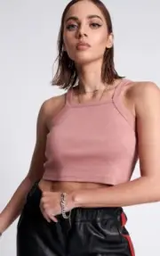 One Teaspoon Ladies Crop Top Tank Pink Large NWT 100% Cotton Singlet Top