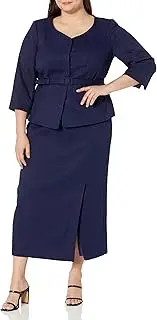 [Le Suit] Women's Plus Size Textured Belted Jacket & Long Skirt