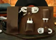 power data line Charger Digital accessory pocket bag cow Leather coffee H930