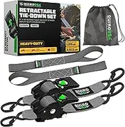 Rhino USA Retractable Ratchet Tie Down Straps (2PK) - 1,360kg Guaranteed Max Break Strength, Includes (2) Ultimate 5 cm x 3 m Autoretract Tie Downs with Padded Handles - Grey