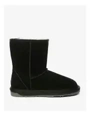 [EVERAU] Short Classic Suede Mid Calf Boots in Black