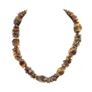 Natural Gold Tiger-eye Beads Silver Toggle Statement Bib Necklace 18" FREE SHIP