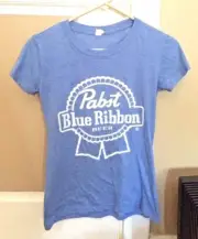 BRAND NEW Pabst Blue Ribbon PBR Beer Women's Baby Blue Heather T-Shirt Medium M