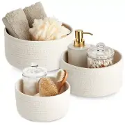 Cotton Woven Baskets for Storage, White Organizers (3 Sizes, 3 Pack)