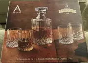 Artland Windsor 5 Piece Whiskey Set Decanter & 4 Old Fashioned Glasses
