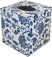 S Forever Home Decor Flower Pattern Faux Leather Tissue Box Cover (Square,Blue and White Porcelain)