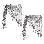 Belly Dance Hip Scarf Sequin Mesh Triangle Wrap Skirts(Silver Tone, Pack of 2)