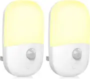 MAZ-TEK Plug in Motion Sensor Dimmable Night Light, Soft Warm 2 PACK, White