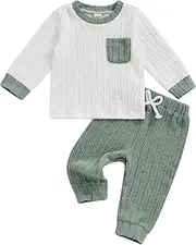[Geagodelia] Toddler Baby Boy Raised Twist Pattern Long Sleeve Pullover Top Outfit Clothes Jumper Sweatshirt Pants Set