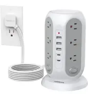 Tower Power Strip with Individual Switches Charging Station for Multiple Devices
