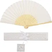 Hand Fans,Rave fan,Silk Fan with Gift Box Folding Hand Fans Silk Fabric and Bamboo Ribs Handheld Folding Chinese Fan Folding Fans Craft Fan Folding Fan for Wall Decoration (White)