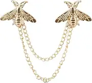 [Knighthood] Men's Golden Cute Bee With Hanging Chain Tassel Badge Suit Collar Brooch Lapel Pin (Gold) (KN-LP20-GOLD-BEE)