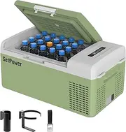 [Setpower] FC15 12V Portable Refrigerator, 15L/15.8Qt Fast Cooling Car Refrigerator, Portable Freezer 12/24V DC and 110/240V AC, Electric Cooler (Green, 15L with