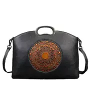 Nevenka Leather Handbags for Women Vintage Embossing Totem Shoulder Bag-Grey
