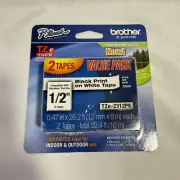 NIB Brother P-Touch 2 Pack TZE Tape Black On White TZE-2312PK