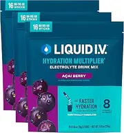 Liquid I.V. Hydration Multiplier - Acai Berry - Hydration Powder Packets | Electrolyte Supplement Drink Mix | Low Sugar | Easy Open Single-Serving Stick | Non-GMO (Acai Berry/48 Count)