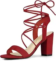 [Allegra K] Women's Lace Up Block High Heels Sandals