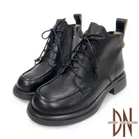 在飛比找momo購物網優惠-【DN】短靴_真皮擦色經典綁帶造型側拉鍊短靴(黑)
